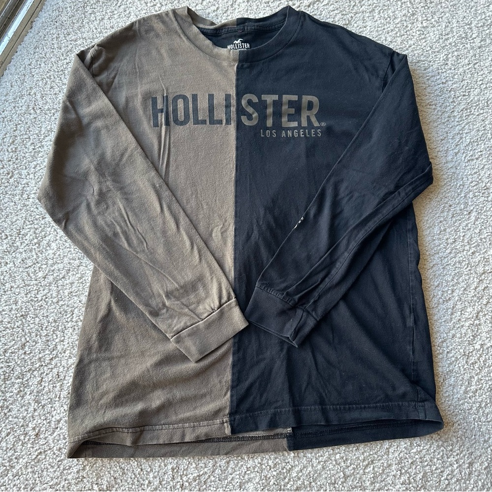 Hollister XS Oversized Half Black Half Brown Long Sleeve Tee - Picture 1 of 7